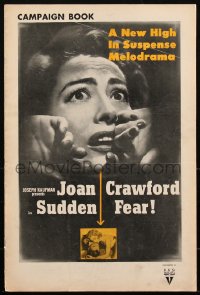 2f0362 SUDDEN FEAR pressbook 1952 great close up of terrified Joan Crawford, Jack Palance, rare!