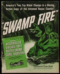 2f0363 SWAMP FIRE pressbook 1957 Weissmuller & Buster Crabbe in untamed bayou country, ultra rare!