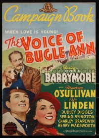 2f0385 VOICE OF BUGLE ANN pressbook 1936 Maureen O'Sullivan, Linden, Lionel Barrymore w/dog, rare!