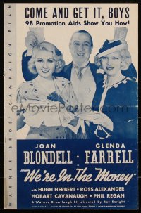 2f0388 WE'RE IN THE MONEY pressbook 1935 Hugh Herbert, sexy Joan Blondell & Glenda Farrell, rare!