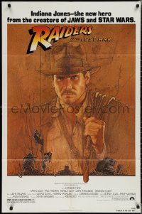 2f0850 RAIDERS OF THE LOST ARK 1sh 1981 great art of adventurer Harrison Ford by Richard Amsel