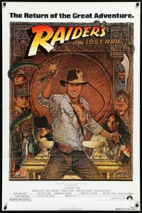 2f0851 RAIDERS OF THE LOST ARK 1sh R1982 great Richard Amsel art of adventurer Harrison Ford!