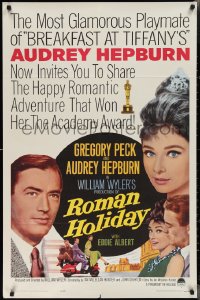2f0862 ROMAN HOLIDAY 1sh R1962 beautiful Audrey Hepburn & Gregory Peck, Vespa, William Wyler!
