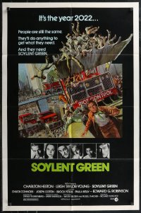 2f0873 SOYLENT GREEN 1sh 1973 Heston trying to escape riot control in the year 2022 by Solie!