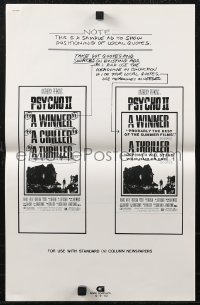 2f0499 PSYCHO II 6-9-83 ad slick 1983 Anthony Perkins as Norman Bates, creepy image of classic house!
