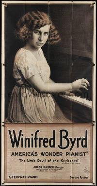 2f0492 WINIFRED BYRD 41x81 advertising poster 1920s she's pitching Steinway player piano rolls!