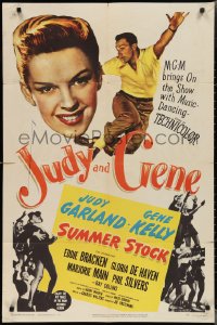 2f0880 SUMMER STOCK 1sh 1950 giant headshot of Judy Garland & Gene Kelly dancing in mid-air!