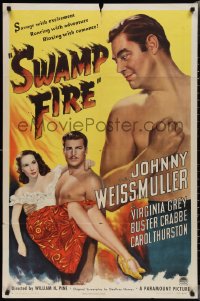2f0881 SWAMP FIRE 1sh 1946 Johnny Weissmuller, Buster Crabbe carrying Virginia Grey, cool artwork!