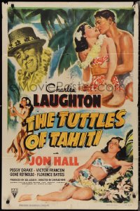 2f0897 TUTTLES OF TAHITI 1sh 1942 Charles Laughton, Jon Hall & sexy tropical Peggy Drake!