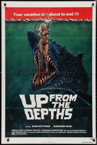 2f0898 UP FROM THE DEPTHS 1sh 1979 wild horror artwork of giant killer fish by William Stout!