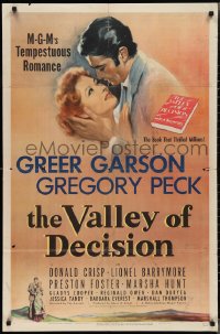 2f0899 VALLEY OF DECISION 1sh 1945 art of pretty Greer Garson romanced by Gregory Peck!