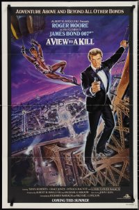 2f0901 VIEW TO A KILL advance 1sh 1985 Moore as James Bond, Jones, Goozee purple background art