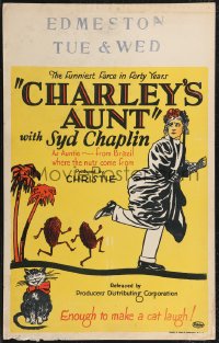 2f0024 CHARLEY'S AUNT WC 1925 art of Brazil nuts chasing cross-dressing Syd Chaplin, ultra rare!