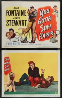 2f1032 YOU GOTTA STAY HAPPY 8 LCs 1948 Jimmy Stewart, sexy Joan Fontaine, Eddie Albert & chimp!