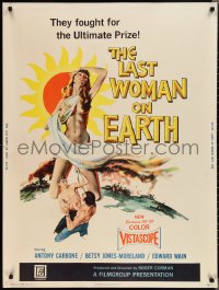 2g0898 LAST WOMAN ON EARTH 30x40 1960 ultra sexy artwork of near-naked girl & men fighting for her!