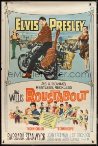 2g0104 ROUSTABOUT style Z 40x60 1964 restless, reckless Elvis Presley on motorcycle with guitar!