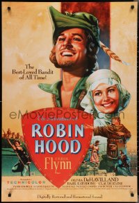 2g1025 ADVENTURES OF ROBIN HOOD 1sh R1989 great Rodriguez art of Errol Flynn & Olivia De Havilland!