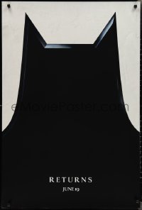 2g1057 BATMAN RETURNS teaser 1sh 1992 Burton, Keaton, cool partial bat symbol, dated design!