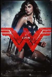 2g1058 BATMAN V SUPERMAN teaser DS 1sh 2016 great image of sexiest Gal Gadot as Wonder Woman!