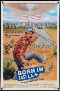 2g1082 BORN IN EAST L.A. 1sh 1987 great art of Mexican Cheech Marin crossing the border!