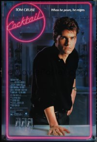 2g1094 COCKTAIL 1sh 1988 Shue, Brown, sexy bartender Tom Cruise close up w/shotglasses!