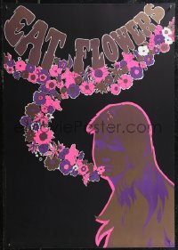 2g0556 EAT FLOWERS 20x29 Dutch commercial poster 1960s psychedelic Slabbers art of woman & flowers!