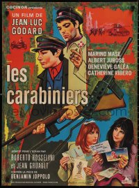2g0598 CARABINEERS French 22x30 1963 Jean-Luc Godard's Les Carabiniers, cool art by Jean Barnoux!