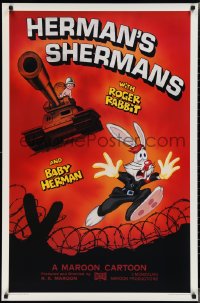 2g1187 HERMAN'S SHERMANS Kilian 1sh 1988 great image of Roger Rabbit running from Baby Herman in tank!