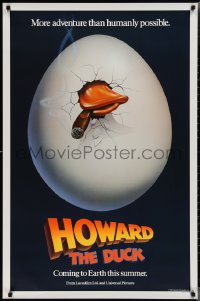2g1194 HOWARD THE DUCK teaser 1sh 1986 George Lucas, great art of hatching egg with cigar in mouth!