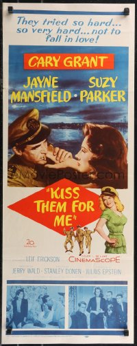 2g0985 KISS THEM FOR ME insert 1957 romantic art of Cary Grant & Suzy Parker + sexy Jayne Mansfield!
