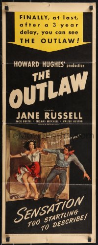 2g0995 OUTLAW insert R1950 Howard Hughes, RW artwork of sexy Jane Russell & Jack Buetel!