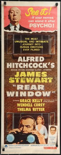 2g1001 REAR WINDOW insert R1962 Alfred Hitchcock, art of voyeur Jimmy Stewart & sexy Grace Kelly!