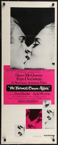 2g1009 THOMAS CROWN AFFAIR insert 1968 best kiss close up of Steve McQueen & sexy Faye Dunaway!