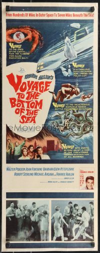 2g1014 VOYAGE TO THE BOTTOM OF THE SEA insert 1961 fantasy sci-fi art of scuba divers & monster!