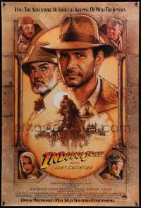 2g1201 INDIANA JONES & THE LAST CRUSADE advance 1sh 1989 Ford/Connery over a brown background by Drew