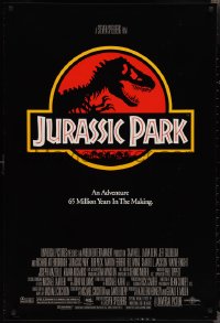 2g1235 JURASSIC PARK 1sh 1993 Steven Spielberg, classic logo with T-Rex over red background!