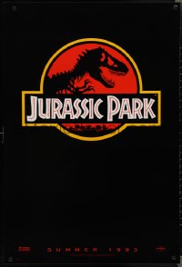 2g1232 JURASSIC PARK teaser 1sh 1993 Steven Spielberg, classic logo with T-Rex over red background