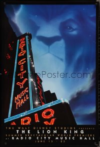 2g1261 LION KING advance 1sh 1994 Disney cartoon World Premiere at the Radio City Musical Hall!