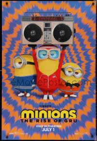 2g1298 MINIONS: THE RISE OF GRU advance DS 1sh 2021 CGI sequel, colorful image, cast under boombox!