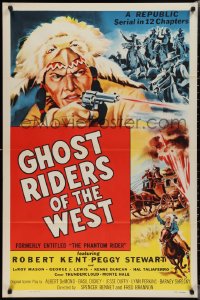 2g1337 PHANTOM RIDER 1sh R1954 Republic serial, Native American w/gun, Ghost Riders of the West!