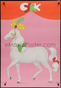 2g0686 CYRK Polish 26x38 1975 Maciej Urbaniec art of white horse wearing ribbons & headdress!