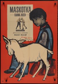 2g0646 KID FOR TWO FARTHINGS Polish 23x34 1958 Jaworowski art of child & baby goat by boxing poster!