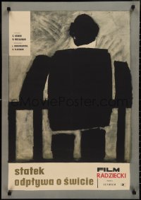 2g0671 TOMORROW'S CARE Polish 23x33 1963 artwork of man looking toward ship by Witold Kaczanowski!