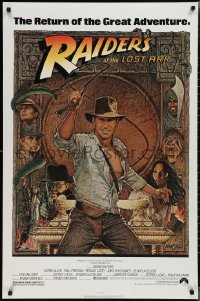 2g1357 RAIDERS OF THE LOST ARK 1sh R1980s great Richard Amsel art of adventurer Harrison Ford!