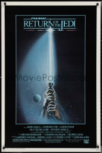 2g1368 RETURN OF THE JEDI 1sh 1983 George Lucas, art of hands holding lightsaber by Reamer!