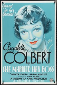 2g0504 SHE MARRIED HER BOSS S2 poster 2001 best blue deco art of Claudette Colbert with red lips!
