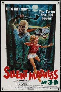 2g1400 SILENT MADNESS 1sh 1984 3D psycho, cool horror art, he's out now & the terror has just begun!