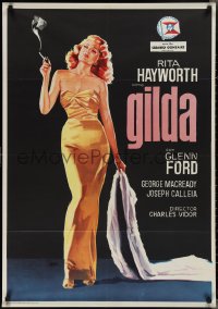 2g0276 GILDA Spanish R1966 great Jano art of sexy smoking Rita Hayworth in sheath dress!
