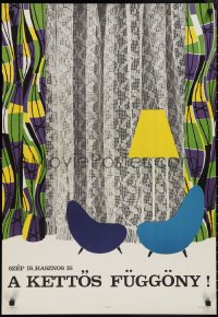 2g0162 A KETTOS FUGGONY 23x33 Hungarian advertising poster 1964 chairs, lamp and a curtain!