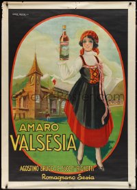 2g0030 AMARO VALSESIA 39x55 Italian advertising poster 1920s great art of smiling woman w/bottle!